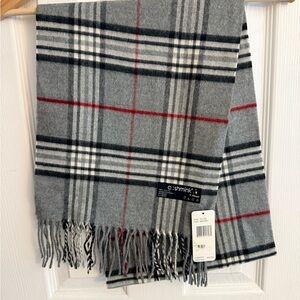 Classic Gray and Red Plaid Scarf